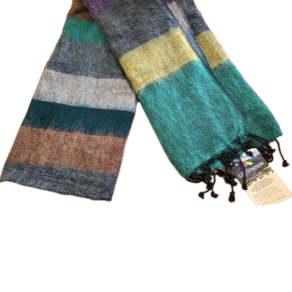 US Sherpa Yak Wool Blend Shawl Scarf Striped Fringe Nepal Blanket Wrap 70x32